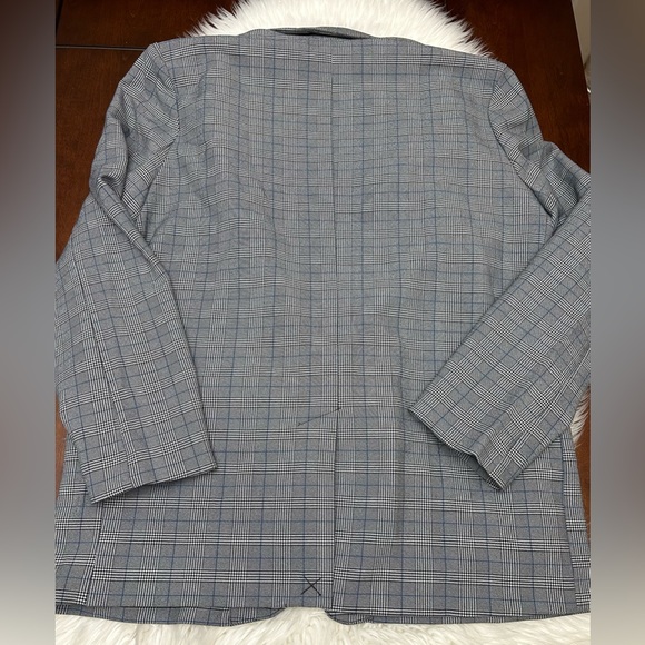 Steve Madden Size XL One Button Plaid Blazer Houndstooth Black White Blue - Picture 8 of 14